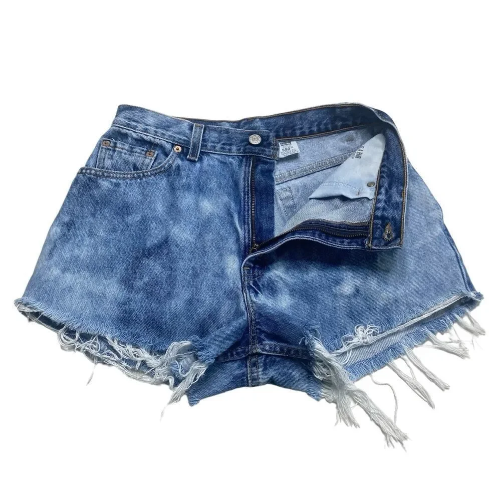Vintage Levi’s 550 Cut-Offs Denim Shorts Frayed Hem Distressed Blue Sz 10